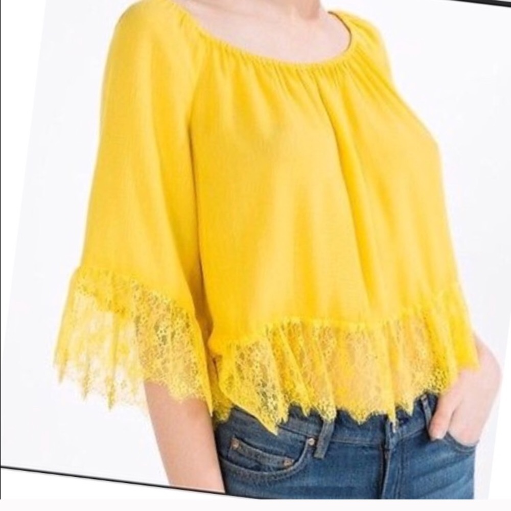 Yellow Zara off the shoulder top